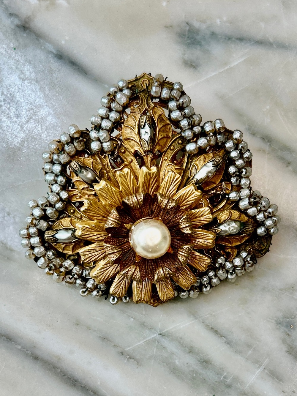 Miriam Haskell Pearl Flower Brooch
